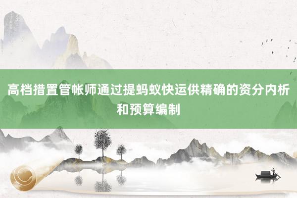 高档措置管帐师通过提蚂蚁快运供精确的资分内析和预算编制